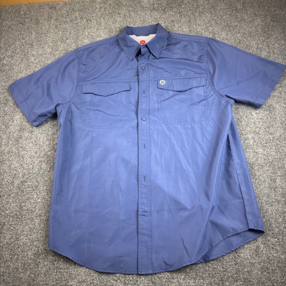 KILLIK Men’s Blue Short Sleeve Button Up Fishing Shirt UPF 40 Moisture Wick - M